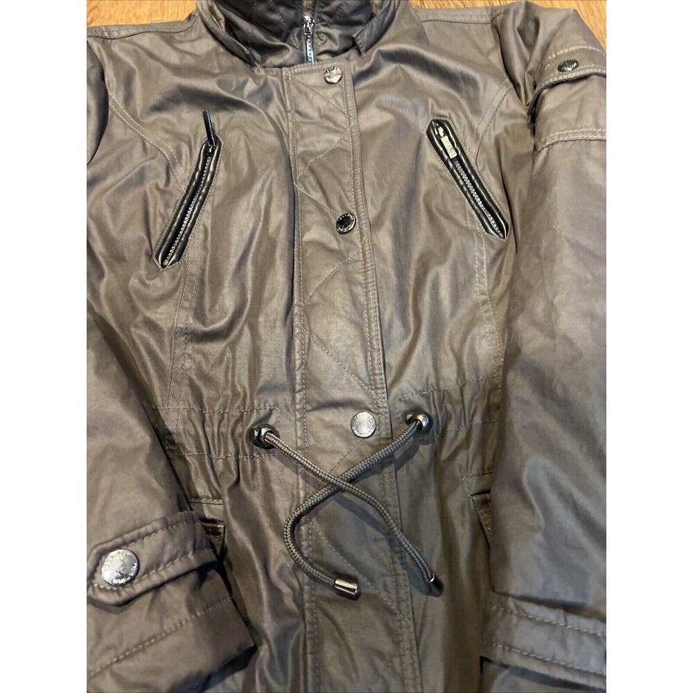 Laundry By Shelli Segal Coat Waxed Brown Black Trim Draw String Waist Size XL - Picture 3 of 16